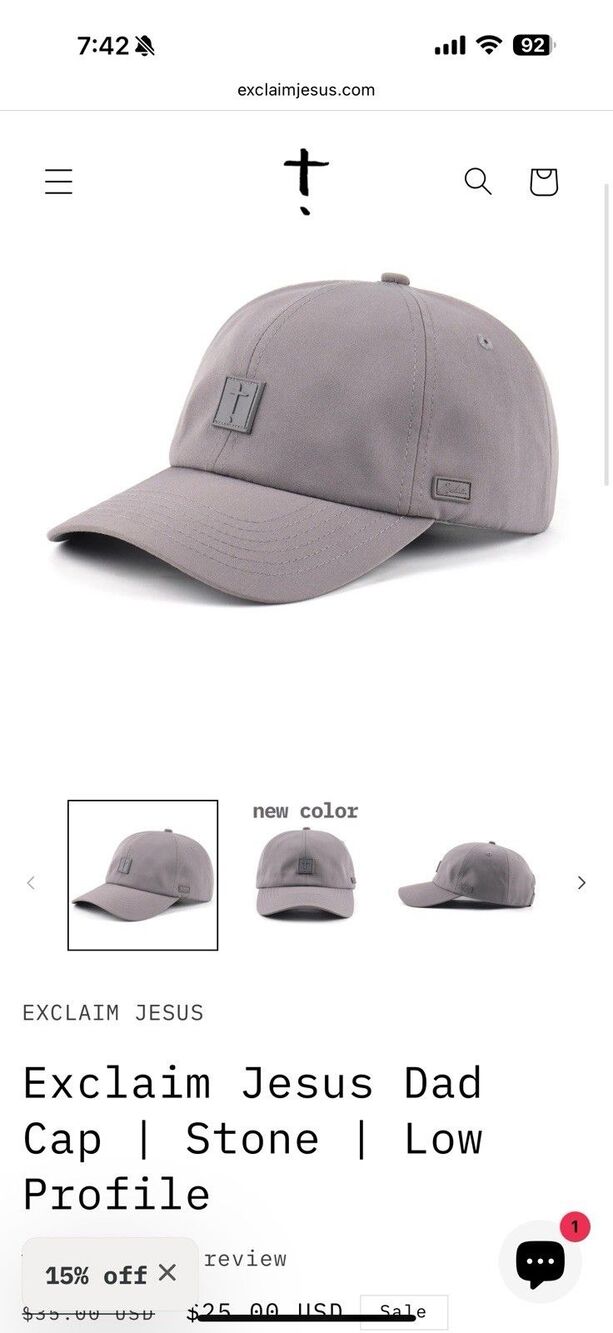 Exclaim Jesus Men Dad Hat Low Profile CHRISTIAN CROSS Grey Stone Brand New - Picture 8 of 10